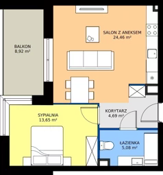 2 pokoje, mieszkanie 47,88 m², piętro 1, oferta nr C1/1/4, Horyzont Komorowice, Komorowice, ul. Starobaśniowa