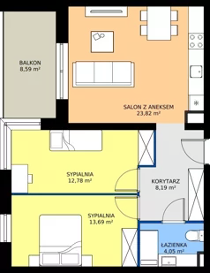 3 pokoje, mieszkanie 62,58 m², piętro 2, oferta nr C1/2/3, Horyzont Komorowice, Komorowice, ul. Starobaśniowa