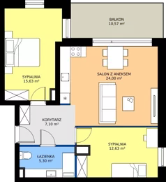3 pokoje, mieszkanie 64,66 m², piętro 2, oferta nr C1/2/6, Horyzont Komorowice, Komorowice, ul. Starobaśniowa