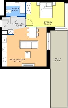 2 pokoje, mieszkanie 50,13 m², piętro 1, oferta nr C1/1/7, Horyzont Komorowice, Komorowice, ul. Starobaśniowa