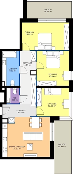 4 pokoje, mieszkanie 100,07 m², piętro 3, oferta nr C1/3/3, Horyzont Komorowice, Komorowice, ul. Starobaśniowa