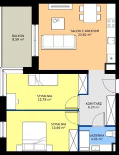 3 pokoje, mieszkanie 62,54 m², piętro 1, oferta nr C1/1/3, Horyzont Komorowice, Komorowice, ul. Starobaśniowa
