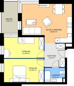 3 pokoje, mieszkanie 64,48 m², piętro 1, oferta nr C1/1/5, Horyzont Komorowice, Komorowice, ul. Starobaśniowa