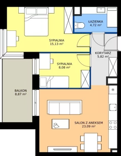 2 pokoje, mieszkanie 56,84 m², piętro 3, oferta nr D1/3/2, Horyzont Komorowice, Komorowice, ul. Starobaśniowa