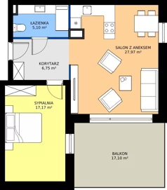 2 pokoje, mieszkanie 56,99 m², piętro 1, oferta nr D1/1/6, Horyzont Komorowice, Komorowice, ul. Starobaśniowa