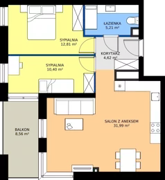 3 pokoje, mieszkanie 65,03 m², piętro 2, oferta nr D1/2/6, Horyzont Komorowice, Komorowice, ul. Starobaśniowa