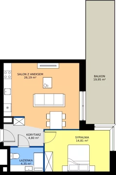 2 pokoje, mieszkanie 50,15 m², piętro 1, oferta nr D1/1/7, Horyzont Komorowice, Komorowice, ul. Starobaśniowa