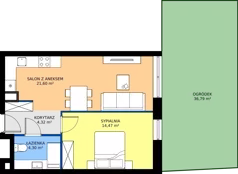 2 pokoje, mieszkanie 44,69 m², parter, oferta nr D1/0/7, Horyzont Komorowice, Komorowice, ul. Starobaśniowa