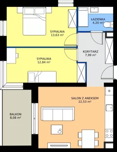 3 pokoje, mieszkanie 61,19 m², piętro 2, oferta nr D1/2/2, Horyzont Komorowice, Komorowice, ul. Starobaśniowa