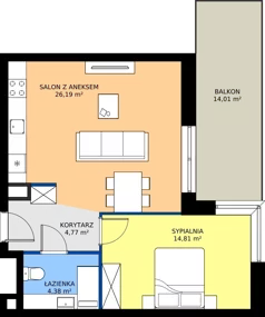 2 pokoje, mieszkanie 50,15 m², piętro 2, oferta nr D1/2/7, Horyzont Komorowice, Komorowice, ul. Starobaśniowa