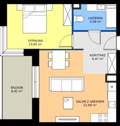 2 pokoje, mieszkanie 47,88 m², piętro 1, oferta nr D1/1/4, Horyzont Komorowice, Komorowice, ul. Starobaśniowa