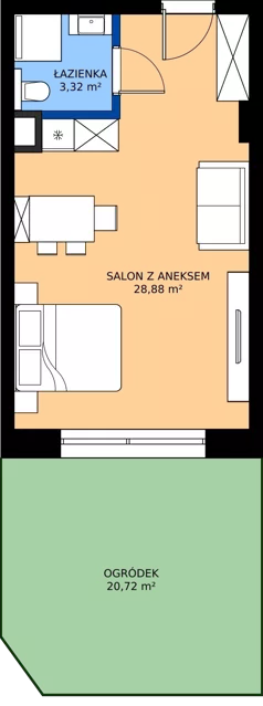 1 pokój, apartament inwestycyjny 28,14 m², parter, oferta nr 0.04, Apartamenty Klifova, Jastrzębia Góra, ul. Klifowa 22
