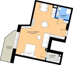 1 pokój, apartament inwestycyjny 48,18 m², piętro 1, oferta nr 1.17, Apartamenty Klifova, Jastrzębia Góra, ul. Klifowa 22
