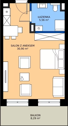 1 pokój, apartament inwestycyjny 36,46 m², piętro 2, oferta nr 2.23, Apartamenty Klifova, Jastrzębia Góra, ul. Klifowa 22