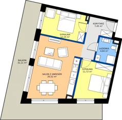 3 pokoje, apartament inwestycyjny 62,57 m², piętro 1, oferta nr 1.15, Apartamenty Klifova, Jastrzębia Góra, ul. Klifowa 22