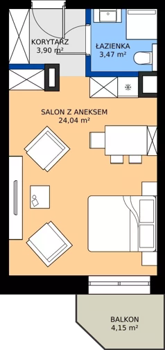 1 pokój, apartament inwestycyjny 31,41 m², piętro 2, oferta nr 2.27, Apartamenty Klifova, Jastrzębia Góra, ul. Klifowa 22