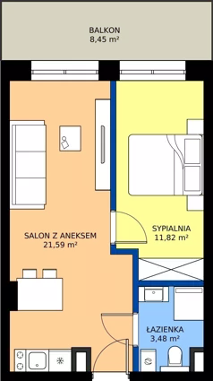 2 pokoje, apartament inwestycyjny 37,09 m², piętro 1, oferta nr 1.01, Apartamenty Klifova, Jastrzębia Góra, ul. Klifowa 22