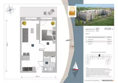 2 pokoje, apartament inwestycyjny 37,09 m², piętro 1, oferta nr 1.01, Apartamenty Klifova, Jastrzębia Góra, ul. Klifowa 22