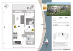 2 pokoje, apartament inwestycyjny 37,14 m², piętro 1, oferta nr 1.02, Apartamenty Klifova, Jastrzębia Góra, ul. Klifowa 22
