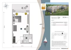 1 pokój, apartament inwestycyjny 30,94 m², piętro 1, oferta nr 1.04, Apartamenty Klifova, Jastrzębia Góra, ul. Klifowa 22