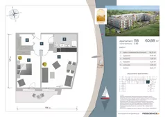 2 pokoje, apartament inwestycyjny 60,88 m², piętro 1, oferta nr 1.18, Apartamenty Klifova, Jastrzębia Góra, ul. Klifowa 22