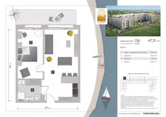 2 pokoje, apartament inwestycyjny 47,31 m², piętro 1, oferta nr 1.36, Apartamenty Klifova, Jastrzębia Góra, ul. Klifowa 22