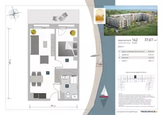 2 pokoje, apartament inwestycyjny 37,67 m², piętro 1, oferta nr 1.42, Apartamenty Klifova, Jastrzębia Góra, ul. Klifowa 22