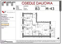 4 pokoje, mieszkanie 54,56 m², piętro 3, oferta nr 43, OSIEDLE DALIOWA, Lublin, Ponikwoda, ul. Daliowa