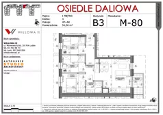 4 pokoje, mieszkanie 54,56 m², piętro 1, oferta nr 80, OSIEDLE DALIOWA, Lublin, Ponikwoda, ul. Daliowa