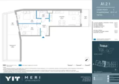3 pokoje, apartament 62,41 m², piętro 1, oferta nr A 1.2.1, Meri Apartamenty, Gdańsk, Stogi, ul. Nowotna