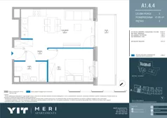 2 pokoje, apartament 41,61 m², piętro 3, oferta nr A 1.4.4, Meri Apartamenty, Gdańsk, Stogi, ul. Nowotna