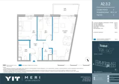 3 pokoje, apartament 56,21 m², piętro 2, oferta nr A 2.3.2, Meri Apartamenty, Gdańsk, Stogi, ul. Nowotna