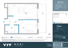 2 pokoje, apartament 40,86 m², piętro 4, oferta nr A 2.5.4, Meri Apartamenty, Gdańsk, Stogi, ul. Nowotna