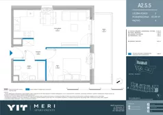 2 pokoje, apartament 42,19 m², piętro 4, oferta nr A 2.5.5, Meri Apartamenty, Gdańsk, Stogi, ul. Nowotna