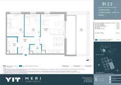 3 pokoje, apartament 65,91 m², piętro 1, oferta nr B 1.2.2, Meri Apartamenty, Gdańsk, Stogi, ul. Nowotna