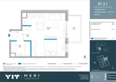 1 pokój, apartament 33,11 m², piętro 2, oferta nr B 1.3.1, Meri Apartamenty, Gdańsk, Stogi, ul. Nowotna