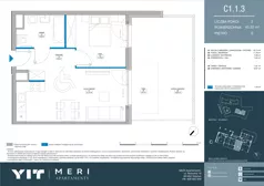 2 pokoje, apartament 45,22 m², parter, oferta nr C 1.1.3, Meri Apartamenty, Gdańsk, Stogi, ul. Nowotna