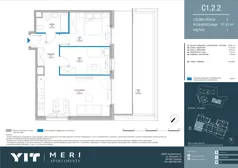 3 pokoje, apartament 57,12 m², piętro 1, oferta nr C 1.2.2, Meri Apartamenty, Gdańsk, Stogi, ul. Nowotna