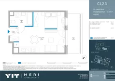 1 pokój, apartament 34,21 m², piętro 1, oferta nr C 1.2.3, Meri Apartamenty, Gdańsk, Stogi, ul. Nowotna
