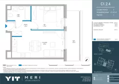 2 pokoje, apartament 41,39 m², piętro 1, oferta nr C 1.2.4, Meri Apartamenty, Gdańsk, Stogi, ul. Nowotna