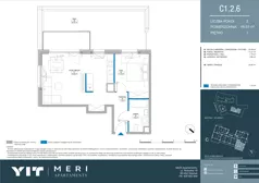 2 pokoje, apartament 49,43 m², piętro 1, oferta nr C 1.2.6, Meri Apartamenty, Gdańsk, Stogi, ul. Nowotna
