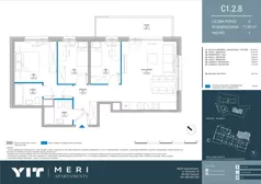 4 pokoje, apartament 71,82 m², piętro 1, oferta nr C 1.2.8, Meri Apartamenty, Gdańsk, Stogi, ul. Nowotna