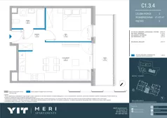2 pokoje, apartament 41,39 m², piętro 2, oferta nr C 1.3.4, Meri Apartamenty, Gdańsk, Stogi, ul. Nowotna