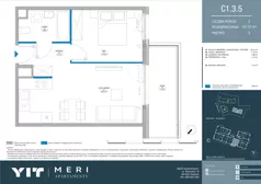 2 pokoje, apartament 42,63 m², piętro 2, oferta nr C 1.3.5, Meri Apartamenty, Gdańsk, Stogi, ul. Nowotna