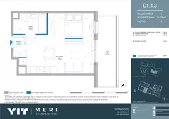 1 pokój, apartament 34,21 m², piętro 3, oferta nr C 1.4.3, Meri Apartamenty, Gdańsk, Stogi, ul. Nowotna