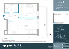 2 pokoje, apartament 41,39 m², piętro 3, oferta nr C 1.4.4, Meri Apartamenty, Gdańsk, Stogi, ul. Nowotna