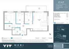 4 pokoje, apartament 71,82 m², piętro 3, oferta nr C 1.4.7, Meri Apartamenty, Gdańsk, Stogi, ul. Nowotna