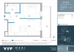 2 pokoje, apartament 41,39 m², piętro 4, oferta nr C 1.5.4, Meri Apartamenty, Gdańsk, Stogi, ul. Nowotna