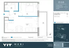2 pokoje, apartament 42,63 m², piętro 4, oferta nr C 1.5.5, Meri Apartamenty, Gdańsk, Stogi, ul. Nowotna