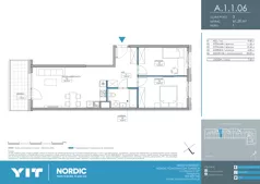 3 pokoje, mieszkanie 61,20 m², piętro 1, oferta nr A 1.1.06, Nordic Powstańców Śląskich, Warszawa, Bemowo, Bemowo-Lotnisko, ul. Powstańców Śląskich